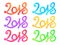 Multicolor Hand drawn lettering greeting card set 2018 Happy New Year Vector illustration