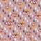 Multicolor hand drawn seamless pattern with eyes and drops. Light purple backgrouns with colorful drops, beige circles and maroon