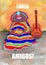 Multicolor illustration of imaginary abstract figure of sleeping Mexican mariachi musician in poncho and  sombrero