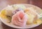 Multicolor Khanom chinThaiâ€“riceâ€“flour noodles in the plate.