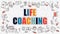 Multicolor Life Coaching on White Brickwall. Doodle Style.