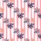 Multicolor monstera leafs silhouettes seamless pattern. White and pink strippes backgroind. Bright artwork