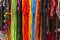 Multicolor nylon rope hanged for sale at cattle market at tamilnadu, india