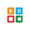 Multicolor Play Pause Stop Rewind Minimal Vector Media Logo Icon for Brand Identity