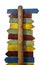 Multicolor pole guidepost with lots of destinations arrows