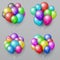 Multicolor realistic balloon bunches . Wedding and birthday party decoration vector elements