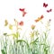 Multicolor silhouettes of flowers and grass with butterflies