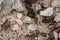 Multicolor stones of different shapes and size. Small rocks on beach sand close up