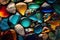 Multicolor stones Pebble background. Smooth round wet glass stones texture background. Generative AI