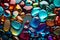 Multicolor stones Pebble background. Smooth round wet glass stones texture background. Generative AI