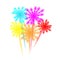 Multicolor transparent Fireworks holiday. Fun decorative lights of various colors and shapes obtained by burning pyrotechnic