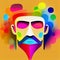 Multicolored abstract male portrait. Stylized multicolored male head. Male head bright illustration. Digital
