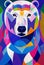 Multicolored abstract painting of a polar bear. Close-up. AI-generated