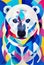 Multicolored abstract painting of a polar bear. Close-up. AI-generated