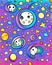 Multicolored Artistic Quirky Whimsical Magical moon, stars, and galaxy swirls doodle