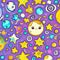 Multicolored Artistic Quirky Whimsical Magical moon, stars, and galaxy swirls doodle