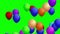 Multicolored balloons flying in the air. Flying helium balloons with rope. Set of colorful balloons rising up. Many balloons go up