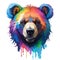 Multicolored bear head features a delightful blend of vibrant hues creating a visually striking and captivating image.