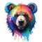 Multicolored bear head features a delightful blend of vibrant hues creating a visually striking and captivating image, AI