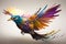 a multicolored bird with wings spread out and spread out. generative ai