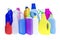 Multicolored bottles with household chemicals