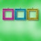 Multicolored bright frames hanging on abstract pastel background