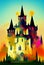 Multicolored castle abstract illustration. Picturesque old castle. Colorful castle. Digital illustration. AI-generated