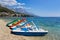 Multicolored catamaran on beach at Croatia