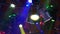 Multicolored ceiling with lighting fixtures on the dance stage. Bright color stage lighting. Multicolored shades of