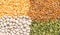 Multicolored cereals and cooking. Decorative background for the menu