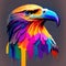 Multicolored close-up image of an eagle\\\'s head. Animal Paint. Eagle portrait in multicolor paint on subject of imagination,