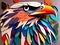 Multicolored close-up image of an eagle\\\'s head. Animal Paint. Eagle portrait in multicolor paint on subject of imagination,