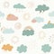 multicolored clouds stars sequins seamless pattern. Cute clouds seamless pattern, cartoon background with star dots
