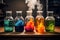 Multicolored Colorful beakers chemicals tool. Generate Ai