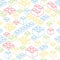 Multicolored contour isometry plastic bricks seamless pattern line background. Vector outline. Isometric view. Building