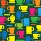 Multicolored cup and saucer icons seamless