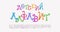 Multicolored curly alphabet Russian Cyrillic. Cartoon font rainbow bright colors. Translation Children alphabet. Vector