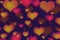 Multicolored different hearts, pixel effect, dark background