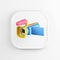 Multicolored digital video camera icon. 3d rendering white square button key, interface ui ux element