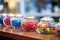 A multicolored display of delicious confections at the candy store counter