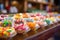 A multicolored display of tempting confections at the candy store counter