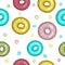 Multicolored donuts vector seamless pattern. Baking poured over chocolate and pink icing seamless texture. T