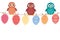 Multicolored Easter eggs made of paper hanging on a rope. Cute owls sitting. Vector. Greeting card