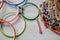 Multicolored embroidery hoops for creative art and threads of floss braided threads for embroidery