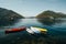 Multicolored empty boats near the Adriatic coast, Montenegro