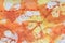 Multicolored fall leaves printed on white paper background