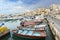 Multicolored fishermen boats in Heraklion harbour. Crete, Greece