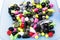 Multicolored fishing weights. Weights of baits. Fishing accessories.