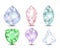 Multicolored gems bright ruby diamonds topaz teardrop oval Marquis green blue pink purple gold with sparkling facets