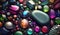 Multicolored gems on a dark background